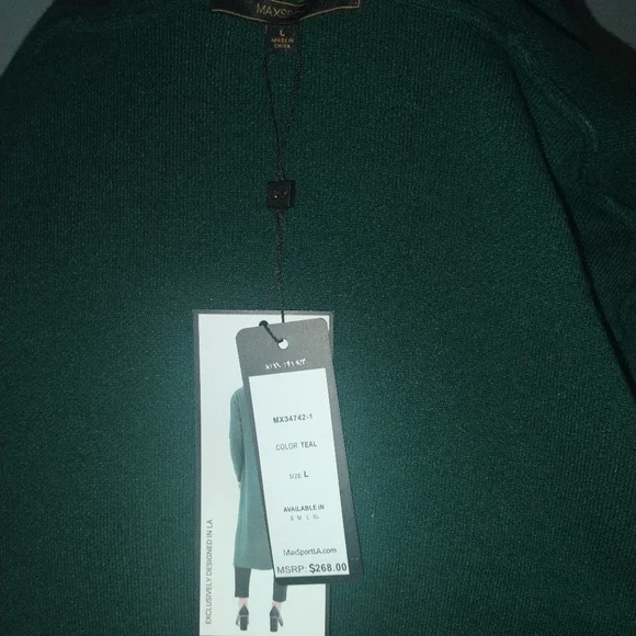 MaxSport Double Knit Shawl Collar Teal Cardigan, Sz L NWT - Picture 5 of 12